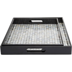 Juego de 2 bandejas de servir lacadas con incrustaciones de nácar para almacenamiento y exhibición de café, pan, alimentos y frutas, de Vietnam. - Product Image 2