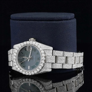 Fantástico reloj con esfera negra y moissanita, con caja de acero inoxidable, fecha automática, dos tonos, para hombre o mujer. - Product Image 4