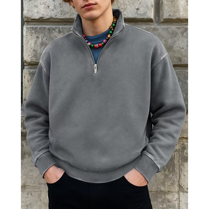 Black Quarter Zip Sweatshirt Men <b>Polyester</b> Cotton Premium Stitching Europe Fashion Clothing - Product Image 3