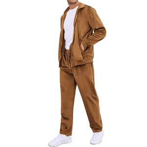 Men's <b>Tracksuit</b> Set Full Length Solid Color Zipper Front Casual Breathable Polyester Regular Fit <b>Velour</b> <b>Tracksuit</b> Side Pockets - Product Image 2