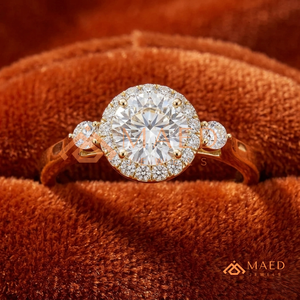 Gold Plated Round Cut Halo Engagement <b>Ring</b> Women Three Stone Side American Diamond <b>CZ</b> Wedding <b>Ring</b> Fine Jewelry - Product Image 1