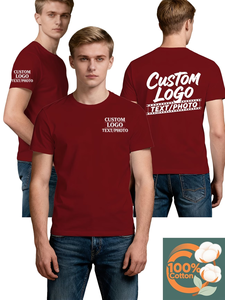 Men's Oversized Knitted Cotton T-Shirt Solid Color Short Sleeve O-Neck Casual Anti-Wrinkle Jersey Front Printing Ready Made - Product Image 3