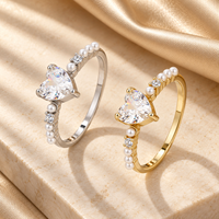 Heart Center 925 Sterling Silver Zircon Ring with White Bead Shoulders and Clear Round Accents