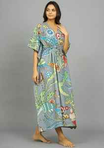 Vestido Kaftan de Algodón Indio Hecho a Mano, Estilo Kimono, para Playa - Product Image 6