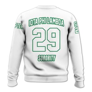 Sudadera Universitaria Personalizada Iota Phi Lambda, Blanca con Verde Esmeralda, con el Escudo de la Hermandad Griega, Sudadera con Capucha Personalizada para Mujer - Product Image 6