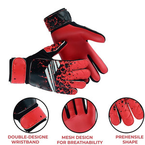 Football Goalkeeper Gloves Full Finger Latex Red Black Sublimation Print Non-Slip Breathable Adjustable Wrist <b>Strap</b> Hook Loop - Product Image 4