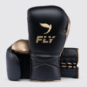 <b>Custom</b> Professional Black Gold Fly Boxing <b>Gloves</b> Genuine Leather Fly Boxing Sparring <b>Gloves</b> Kickboxing Training <b>Gloves</b> - Product Image 1
