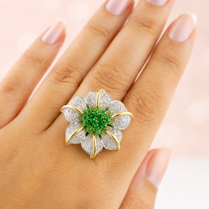 Diamond Cluster Flower Shape 925 Sterling <b>Silver</b> Handmade Gemstone Chunky <b>Statement</b> <b>Ring</b> For Women - Product Image 1