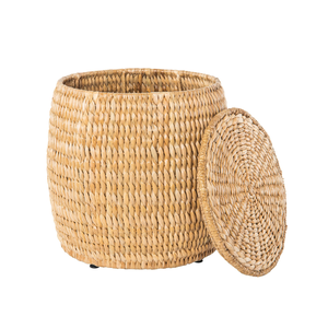 Handwoven Bohemian Water Hyacinth Ottoman <b>Stool</b> Ottoman With <b>Storage</b> for Living Rooms, Bedrooms from Vietnam - Product Image 3