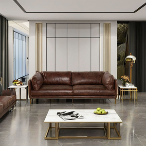 Contemporary <b>Brown</b> Leather 3 Seat <b>Sofa</b> Solid Wood Base Comfortable Cushions Modern Couch for Living Room Office Hotel Use - Product Image 1