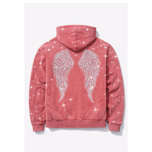 เสื้อฮู้ดซิปประดับเพชรเทียมแบบกำหนดเอง ผ้าฟลีซหนานุ่ม ทรงโอเวอร์ไซส์ สไตล์ Y2K สตรีทแวร์วิบวับ เสื้อฮู้ดผู้ชาย ขายส่ง - Product Image 5