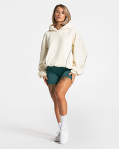 Survêtement oversize crème personnalisé pour femme avec détails contrastants – Sweat à capuche décontracté oversize doux avec passepoil pour femme - Product Image 6