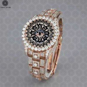 Reloj Charm Jewells para hombre, caja cuadrada de acero inoxidable, 40 mm, detalles de diamantes, botón pulsador, cierre oculto, analógico hueco, mecánico - Product Image 4