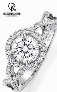 Anillo de Compromiso Infinity Twist con Diamantes, Oro Blanco de 18K, Halo Redondo con Piedras Decorativas, Joyería Fina de Lujo para Novia, Amor Eterno - Product Image 4