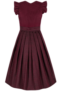 Robe midi trapèze vintage en velours pour femme, col festonné, ceinture à nœud, taille naturelle tissée, respirante, couleur unie, décontractée pour le quotidien - Product Image 6
