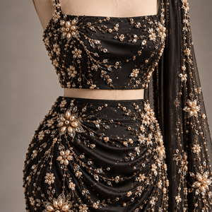 Châle en satin de polyester noir brodé de fleurs, écharpe traditionnelle indienne pour mariage, accessoire ethnique pour femme, idéal pour les fêtes et toutes les saisons - Product Image 3