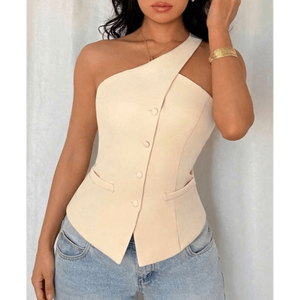 Chaleco Corsé Asimétrico de Un Solo Hombro con Escote Diagonal y Diseño Esculpido - Product Image 2
