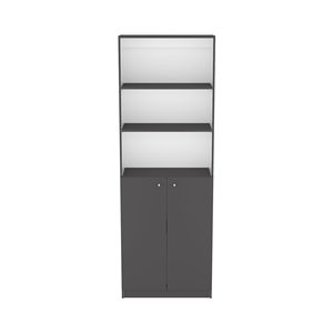 Bibliothèque à double porte de bureau Benzoni en couleur gris mat/blanc - Product Image 2