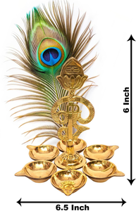 ชุดตะเกียงทองเหลืองพร้อมสัญลักษณ์โอม 7 ดวง ตะเกียงน้ำมันตกแต่งสำหรับพูจา พร้อมฐานวางตะเกียง ของตกแต่งบ้านสไตล์ศาสนาอินเดีย - Product Image 2