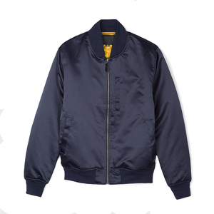 Casual <b>Slim</b> Fit Navy Satin Bomber Jackets Stand Collar Plus Size Windproof Zipper Up Elastic Cuff Streetwear Satin Jackets - Product Image 2