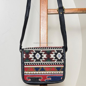 Nouveau modèle Tribal fait à la main en cuir véritable Kilim sac à bandoulière avec sangle réglable et multi-poches Boho ethnique femmes sac à bandoulière - Product Image 5