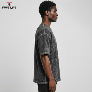 T-shirt Homme en Coton 100% Coupe Classique Délavé à l'Acide avec Logo Personnalisé, Tissu Satiné Lourd Décontracté à Séchage Rapide – Vente en Gros - Product Image 3