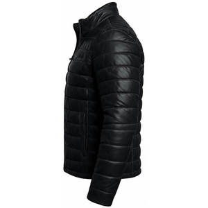 Veste en cuir PU matelassée noire pour homme, col montant, fermeture éclair, coupe-vent, veste de moto d'hiver - Product Image 4