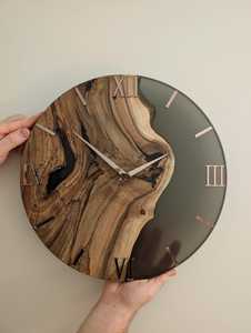 Handmade Wooden <b>Table</b> Clock with Epoxy Resin Live Edge Wood & Mirror Acrylic <b>Numbers</b> Modern Natural Home Decor - Product Image 5
