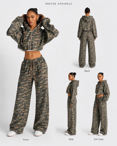 Ensemble jogging et sweat à capuche court unisexe surdimensionné, imprimé camouflage animal, respirant et léger, avec fermeture éclair, personnalisable avec logo, fournisseur OEM - Product Image 2