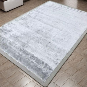 Grand tapis moderne en laine persan argenté tapis tufté à la main ensembles avec technique de pile découpée de broderie de conception géométrique - Product Image 2