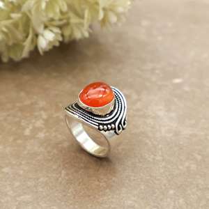 Brass Handmade 925 Sterling Silver Natural Carnelian <b>Ring</b> Vintage Boho <b>Statement</b> <b>Ring</b> for Women Artisan Red Gemstone Jewelry - Product Image 4