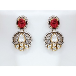 925 Silver Victorian Polki CZ <b>Ruby</b> Peacock Pendant <b>Necklace</b> Earring Set Indian Bridal Handmade Antique Gold Plated Ethnic - Product Image 3