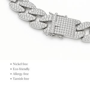 กำไลข้อมือเงินแท้ 925 แบบ Cuban Link ประดับเพชรซิคอนทรงกลม ดีไซน์หรูหราสำหรับทุกเพศ - Product Image 3