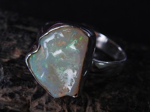 Australian <b>Opal</b> Natural Polished Rough Silver Classic Bezel Setting Wedding <b>Ring</b> Gift for Her Fashionable Jewelry New Arrival - Product Image 3