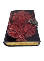 Libro de sombras Señor en relieve Vintage diario de cuero genuino hecho a mano Deckle papeles Grimoire diario marrón con Diario de Color rojo