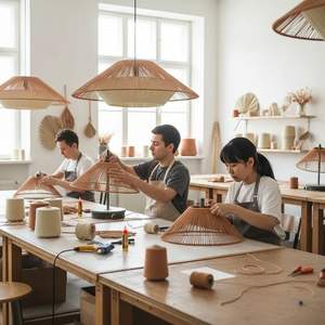 Pantalla de Lámpara Redonda de Ratán, Hecha a Mano, Tejida Naturalmente, para Sala de Estar, Dormitorio, Cocina, Decoración Boho para el Hogar - Product Image 5