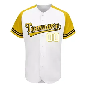 Custom Baseball Jersey Men White Yellow Team Name Print Button Up Short Sleeve Breathable Polyester Sportswear Adult Size - Product Image 1