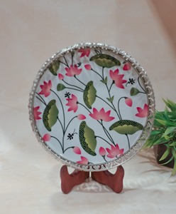 Luxury Round Floral Metal Decorative Serving Tray Handmade <b>Silver</b> Iron Display Plate Elegant Pooja Thali <b>Coffee</b> <b>Table</b> platter - Product Image 4
