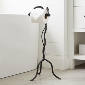 Portarrollos de papel higiénico de pie hecho de hierro sólido con estructura de base estable para interiores de baños contemporáneos - Product Image 3