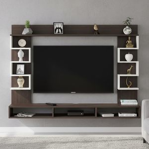 Mueble de TV de Madera Sintética para Montar en la Pared |   Soporte para Decodificador y Mueble para TV con Estantes para Libros y Decoración |   Wenge/Blanco - Product Image 1