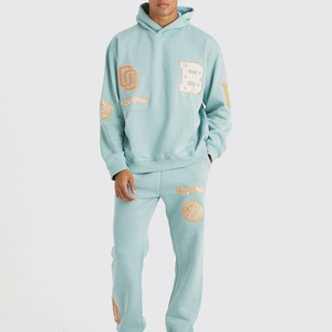 Conjunto de Sudadera con Capucha Azul Marino para Hombre, Corte Holgado, Forro Polar, Estampado de Letras, Chándal Informal con Bolsillo, Ropa de Otoño - Product Image 1