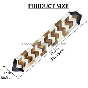 Chemin de table en cuir véritable de vache de luxe, patchwork en chevron, fait à la main, cuir à poils, décoration pour tables à manger, tables basses, décoration intérieure - Product Image 2