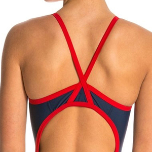 Women's Navy Blue 2-Piece Swimsuit Red Trim Quick Dry Spandex/Polyester Casual Swimwear <b>Tummy</b> <b>Control</b> High Cut Bottom Underwire - Product Image 3