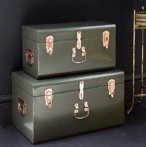 Boîte de rangement en métal rectangulaire avec couvercle à charnières, empilable, quincaillerie or rose, couleur verte, 1 couche, conteneur pour articles divers, coffres de rangement - Product Image 1