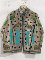 Veste vintage beige brodée à col montant, style bohème, motif dessin animé, manches longues, coupe oversize, manteau d'automne écologique et respirant