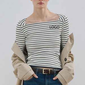 Vêtements pour femmes de haute qualité, tissu 100% coton, coupe droite, col bateau, manches longues, style décontracté, coupe tendance. - Product Image 1