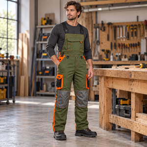 Workshop Workwear Cotton <b>Bib</b> Overalls Custom Fitting <b>Mens</b> Utility Dungarees Breathable Reinforced Knee Panels Adjustable Straps - Product Image 5
