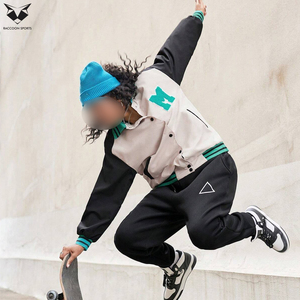 Veste universitaire pour femme à col rabattu et manches longues avec bordure contrastée – Couleur noir et vert sarcelle |   Service OEM et ODM de la plus haute qualité - Product Image 6