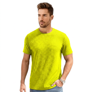 T-shirt en maille gaufrée vert à manches courtes et col rond pour homme, coupe classique, décontracté, imprimé photo, respirant, en polyester - Product Image 6