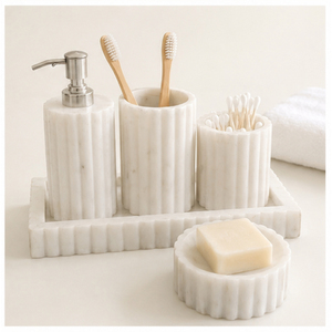 Modern Style White Marble Bathroom Accessories Set Soap Dispenser <b>Toothbrush</b> <b>Holder</b> for Hotel and Home Decor Best Price - Product Image 5